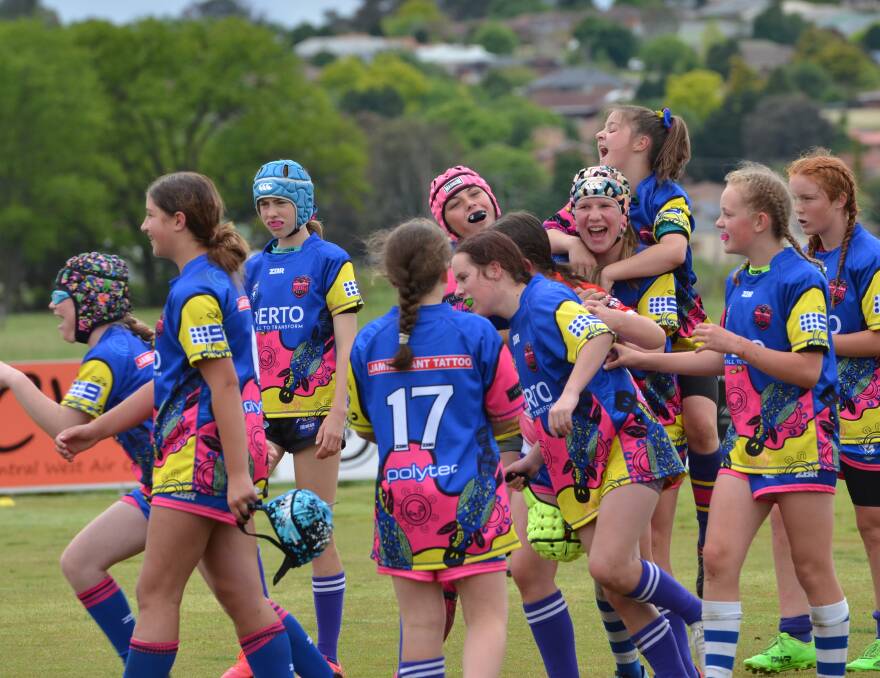 THE JOY: The under 13 Panorama Platypi celebrate their first win in the Western Women's Rugby League development competition. Photo: ANYA WHITELAW 