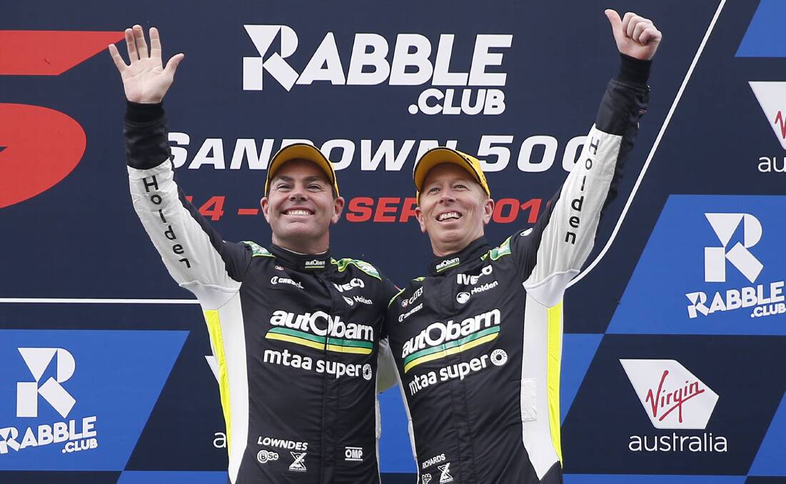 ANOTHER PODIUM?: They placed third together in this year's Sandown 500, now Craig Lowndes and Steve Richards want to win at Bathurst. Photo: AAP