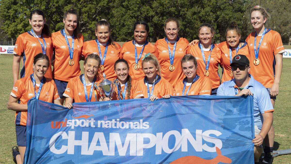 CHAMPIONS: The CSU women's rugby 7s side which won gold at the UniSport Nationals was packed full of Bathurst players. Photo: CONTRIBUTED