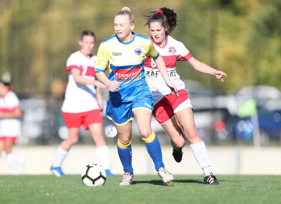 ON THE BALL: Lauren Dove scored in extra-time for Eglinton to keep their women's premier league title hopes alive. Photo: PHIL BLATCH