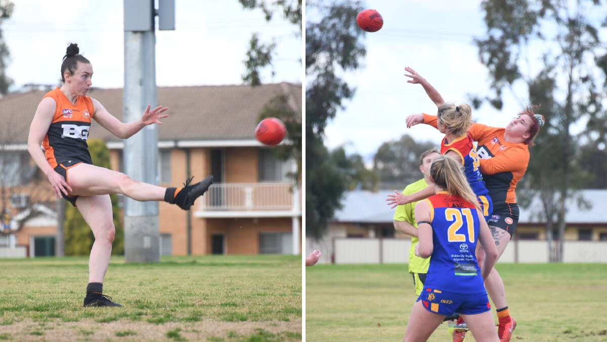 DYNAMIC DUO: Aimee Schmidt (left) and Laycee Covington-Gorst were standouts for the Bathurst Giants as they beat Dubbo on Saturday. Photos: AMY McINTYRE