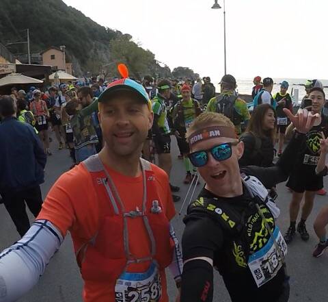 THEY ENDURED: Luke Tyburksi (left) and Nathanael Pinder made it to the finish of the testing Sciacchetrail event in Italy. Photo: SUPPLIED