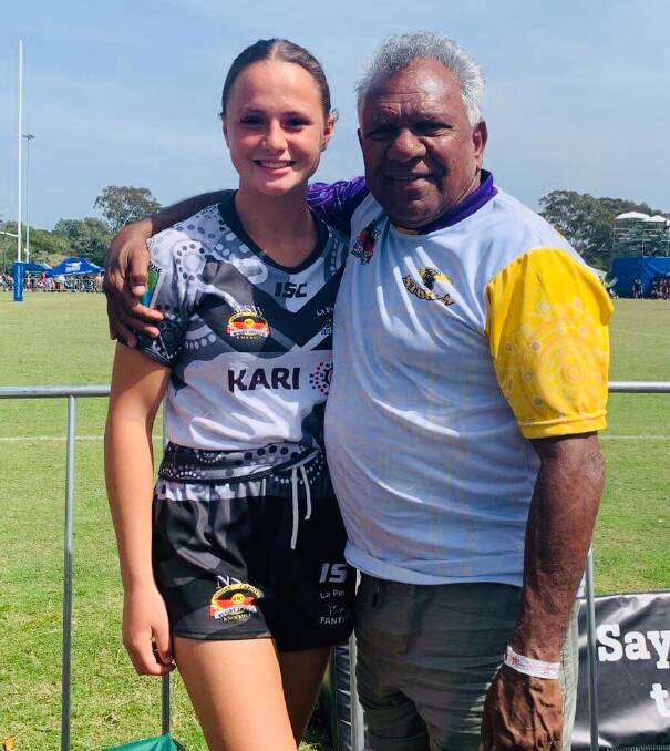 YOUNG GUN, FORMER STAR: Kate Fallon meet Mick Mundine at the Koori Knockout. Fallon was named player of the grand final after she and her Le Perouse Panthers beat Redfern.