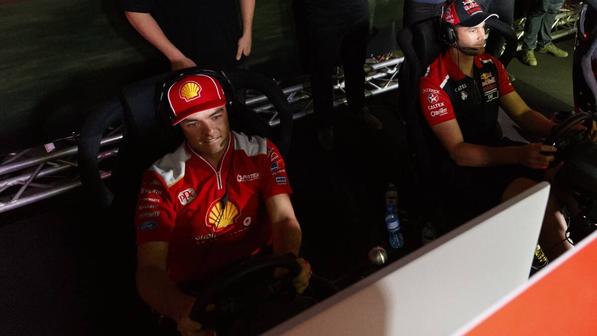 DIFFERENT SEAT: Scott McLaughlin and Shane van Gisbergen in 2017 exhibition eRace at Bathurst. He will compete in the Supercars All Stars Eseries.