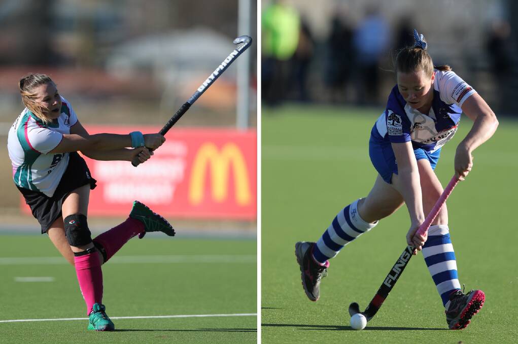 WHO WILL STRIKE?: Both Bathurst City's Bec Bosianek and St Pat's Sarah Watterson will be keen to find the mark in Saturday's women's Premier League Hockey derby. Photos: PHIL BLATCH