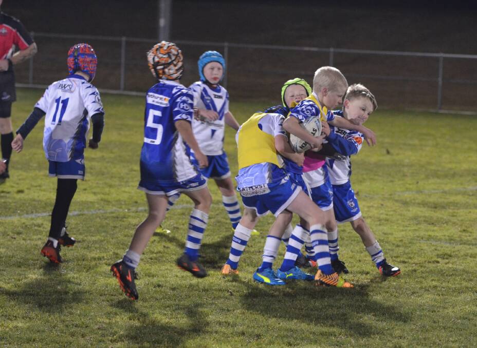 MINI MAGIC: The St Pat's Junior Rugby League minis sides got a chance to play under lights at Jack Arrow Oval.