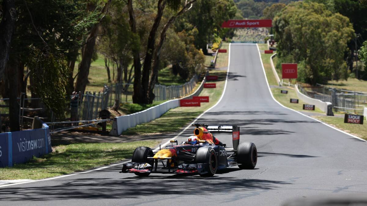 Liam Lawson does demonstration laps at Mount Panorama in a Red Bull Formula 1 car. Pictures supplied