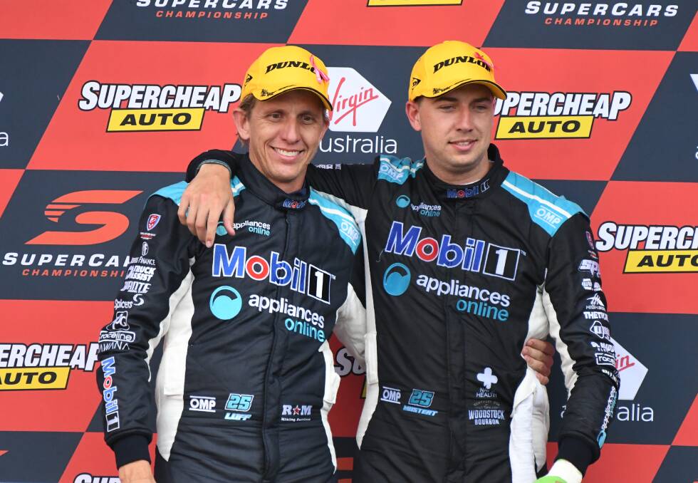 ANOTHER PODIUM: Warren Luff, left, and Chaz Mostert placed third in Sunday's Bathurst 1000. It was Luff's sixth podium finish. Photo: CHRIS SEABROOK