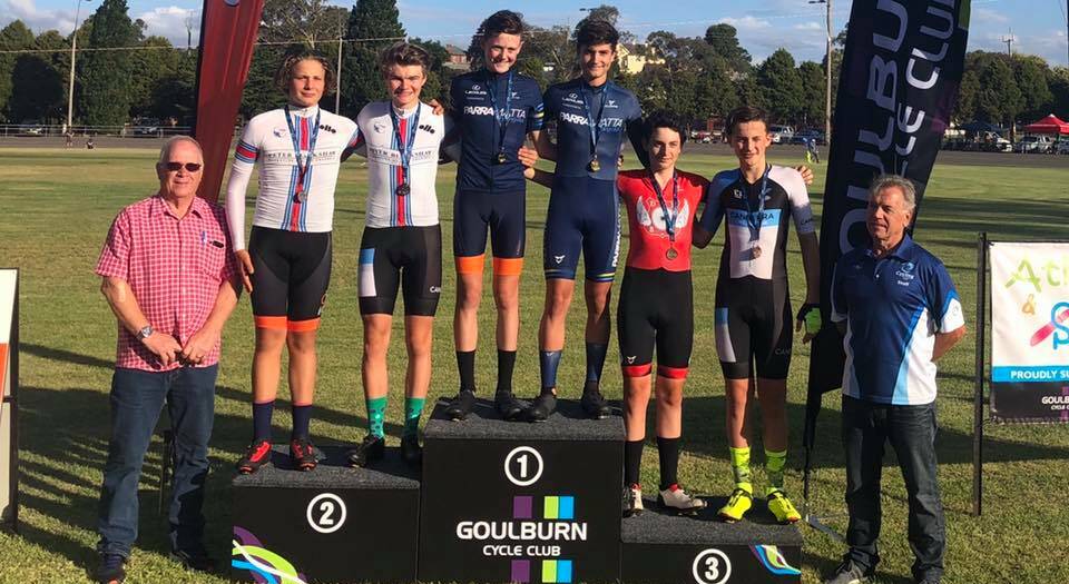 TOP STEP: Luke Tuckwell paired with Deren Perry to win the under 17s men's Cycling NSW madison gold medal at Goulburn. Photo: CONTRIBUTED