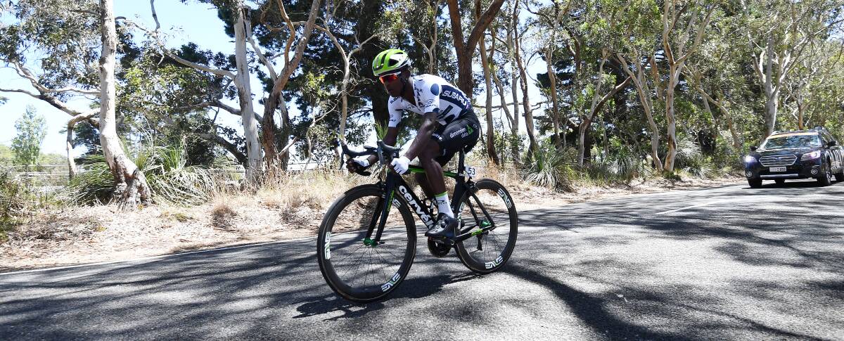 STILL KING: Mark Renshaw's Dimension Data team holds the Tour Down Under's king of the mountains jersey thanks to Nicholas Dlamini. He leads the battle for the polka dot jersey by 16 points over Richie Porte. Photo: AAP