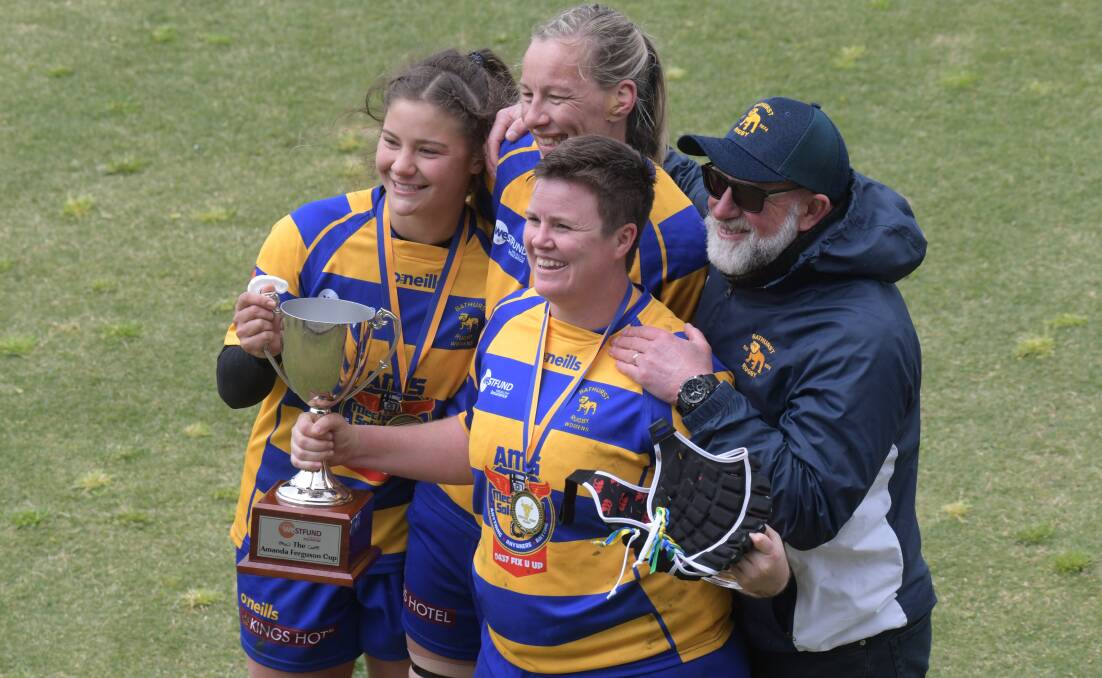 BIG DAY OUT: Marita Shoulders with team-mates Teagan Miller and Mel Waterford plus co-coach Phil Newton.