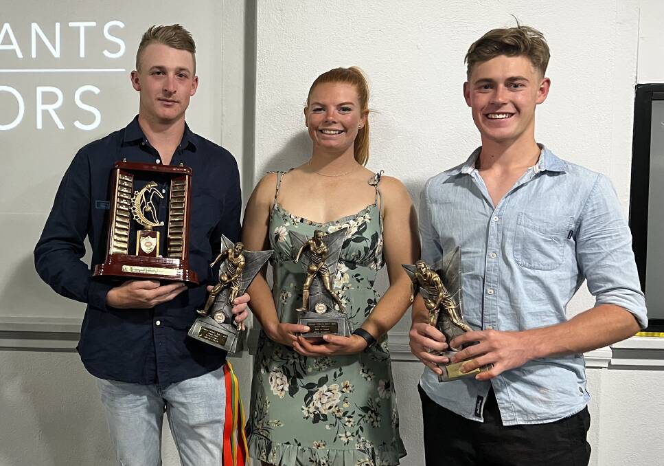 TOP GONGS: Bathurst Giants' senior best and fairest winners, from left, Mitch Taylor (firsts), Katie Kennedy (women's) and Ben Cant (reserves).