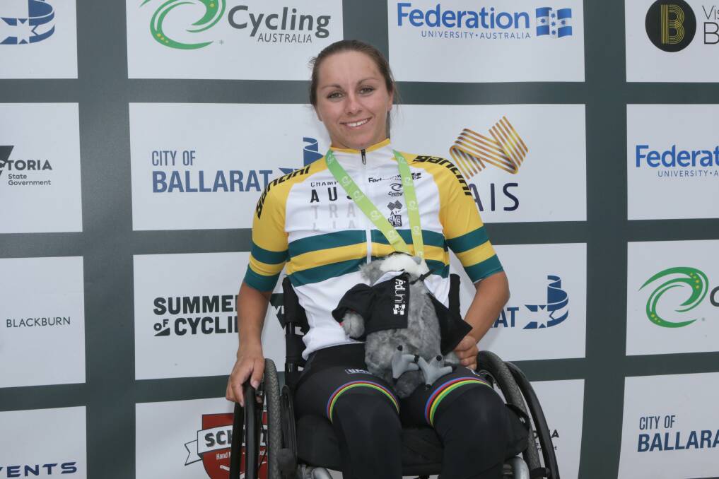 PARA STAR: Emilie Miller picked up two Australian jerseys and gold medals at the recent road nationals. Photo: JOHN VEAGE