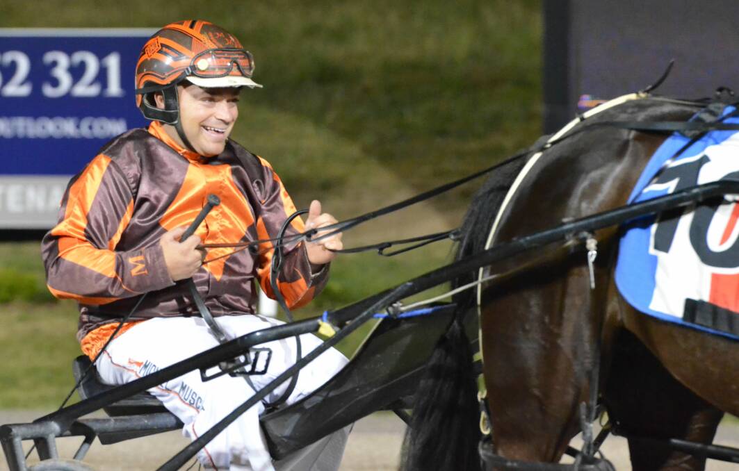 DELIGHTED: Trainer-driver Michael Muscat was happy to spring an upset in the Star Trek Final with $18 chance Delilaah. Photo: ANYA WHITELAW