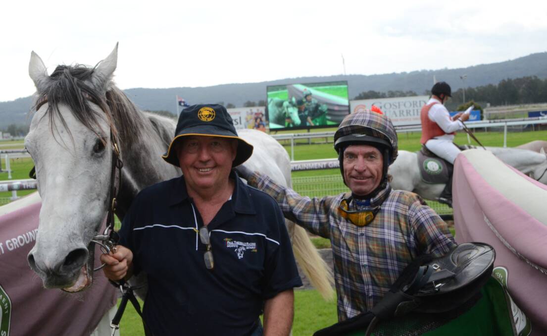 ANOTHER WIN: Paul Theobald, pictured with Attilius and Alan Barton after a win at Gosford, was delighted to see Dunderry salute. Photo: VIRGINIA HARVEY THE LAND