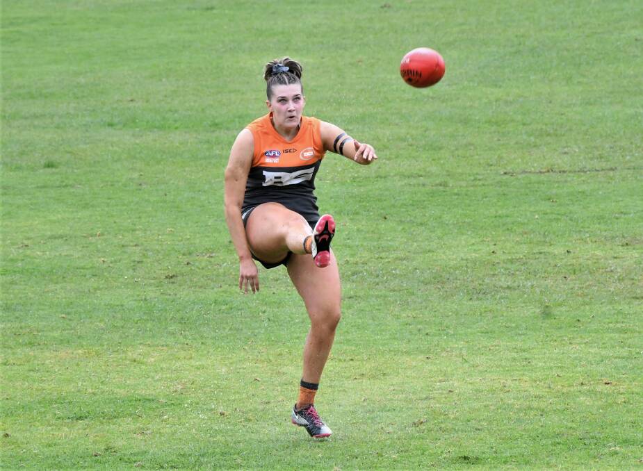 BIG HAUL: Bathurst Giants forward Olivia Johnston booted seven majors in the Giants' 121-point win over the Orange Tigers on Saturday. Photo: CHRIS SEABROOK