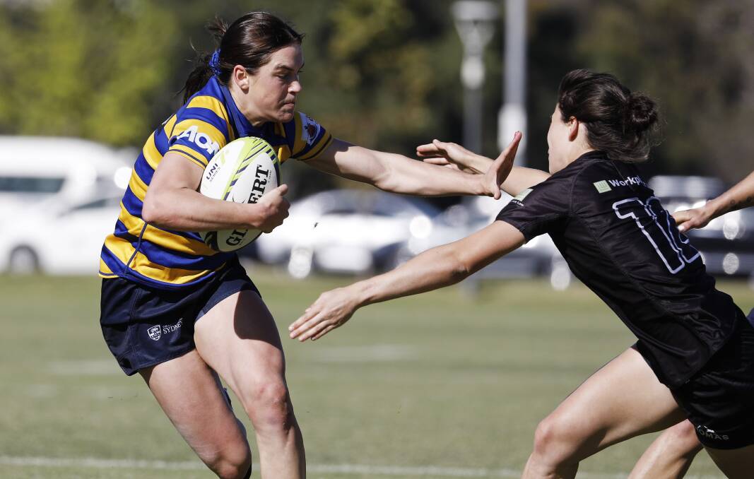 STEPPING UP: A strong fend has been a trademark of Jakiya Whitfeld's games for Sydney Uni and on the weekend she showed it off in the World Series. Photo: KAREN WATSON