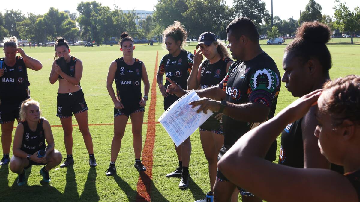 TALKING TACTIC: Indigenous All Stars coach Dean Widders addresses his players during a training session this week. Photo: AAP