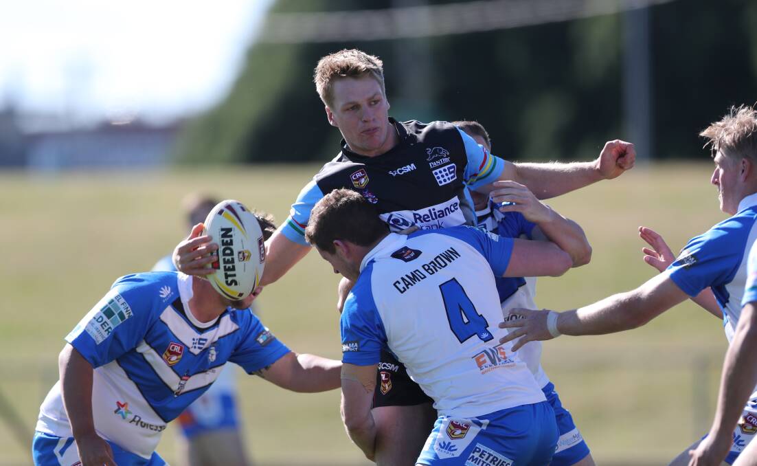 BLOCKBUSTER: Panthers talent Jack Siejka looks to get an off-load away in the 2019 ANZAC clash with St Pat's. The Bathurst rivals will open season 2021 with an April 24 derby. Photo: PHIL BLATCH