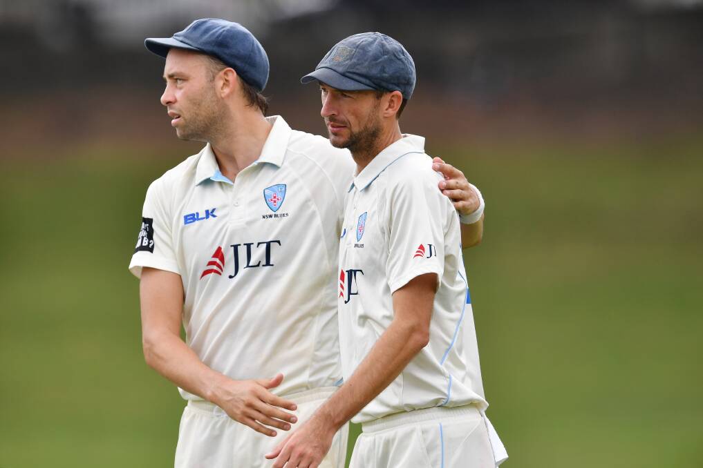 TOUGH END: While both Harry Conway (left) and Bathurst's Trent Copeland bowled well for NSW, the Blues suffered a 63-run loss to Victoria. Photo: AAP