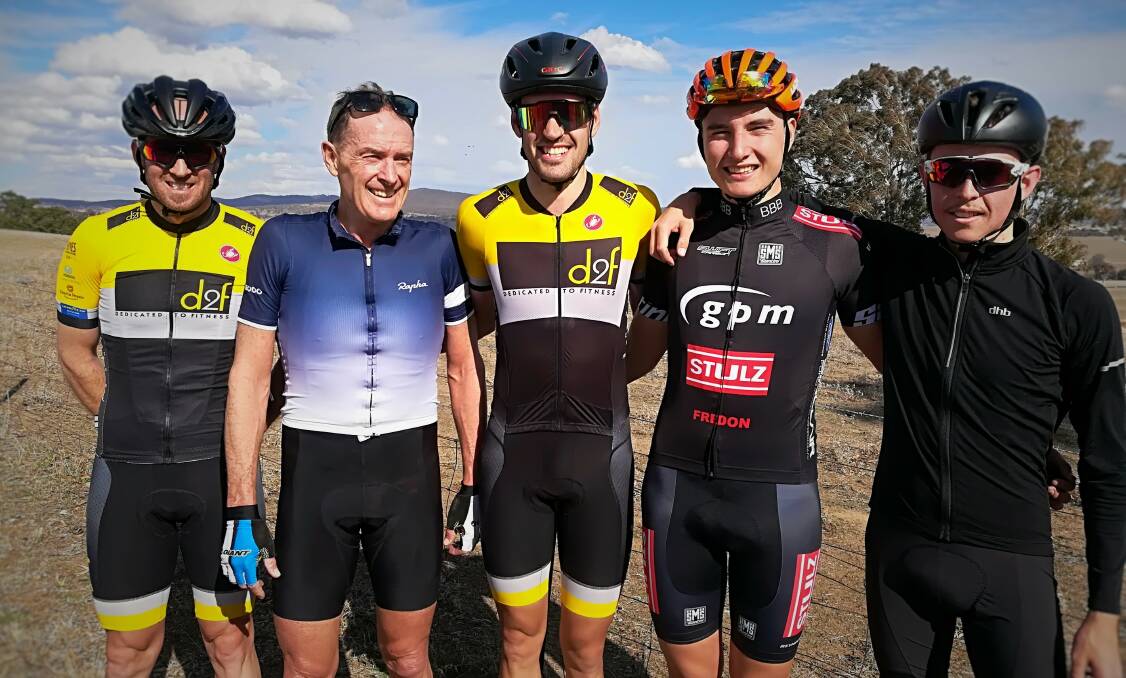 TOP FIVE: Sharing a moment after placing in the A grade top of of the latest round of the Bathurst Cycling Club's 2018 Road Series are, from left, Steve Dunstall, Mark Windsor, Brad Rayner, Josh Corcoran and Chris Couper.