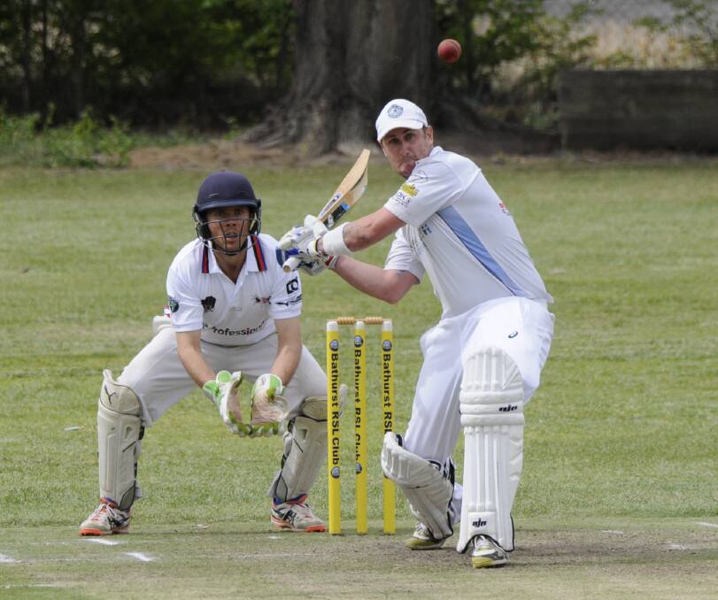 EYE ON THE BALL: City Colts top order batsman Jaden Ekert eyes off this delivery with the intent of sending it to the boundary. Ekert has been in good touch with the bat for Colts so far this season, averaging 60.33. Photo: CHRIS SEABROOK
