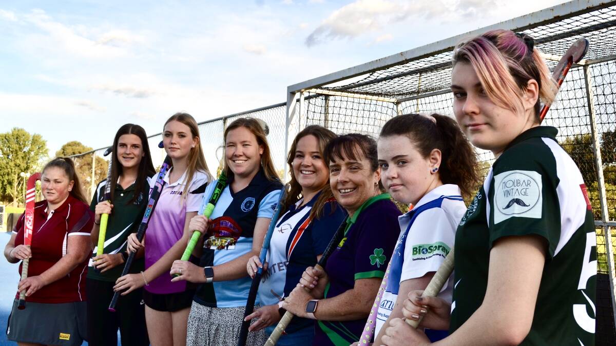 READY TO ROLL: Eager to get stuck into the Bathurst Women's Hockey Association 2022 competitions are, from left, Jade Klower (Larks), Giaan Willott (Kelso), Kelsie Richards (Cougars), Sarah White (Souths), Meg Miller (United), Jackie Booth (Shamrocks), Regan Grant (St Pat's) and Jessika Stephen (Kelso).