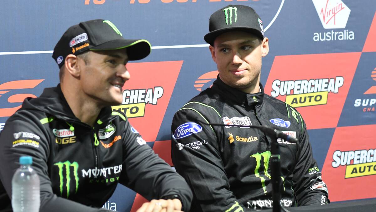 NUMBER ONE: Will Davison (left) was delighted his Monster Energy team-mate Cameron Waters claimed pole position. Photo: CHRIS SEABROOK