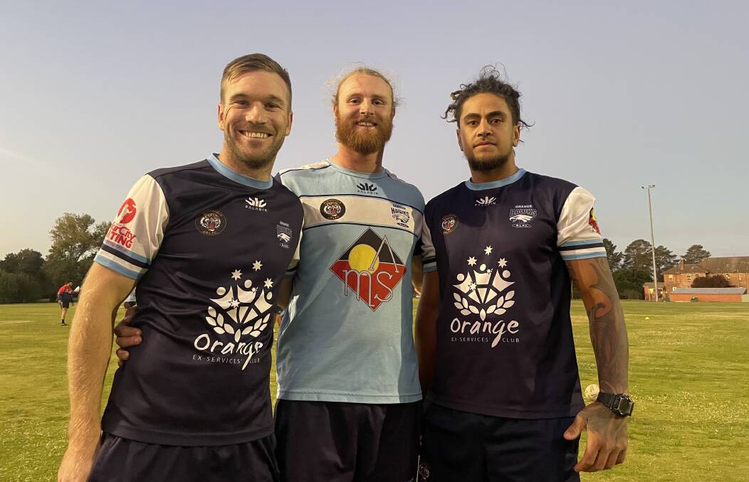 READY TO FLY: Orange Hawks' Alex Prout, Nathan Potts and Rakai Tuheke will be important senior players in their 2022 squad. Photo: LACHLAN HARPER
