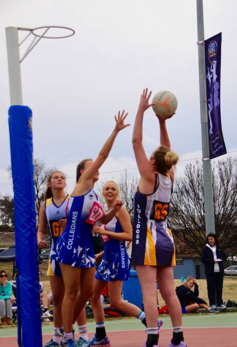 AIMING UP: Bulldogs goal shooter Danita Lane lines up a shot in Saturday's match against Collegians. Photo: HOLLIE CHRISTENSEN