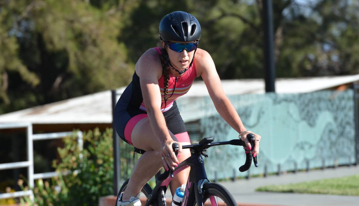 PEDAL POWER: A brilliant cycle leg set up Kirsten Howard's short course win in round two of the King Cain Bathurst Wallabies Triathlon Club season. It was the first time she had taken overall honours. Photo: ANYA WHITELAW