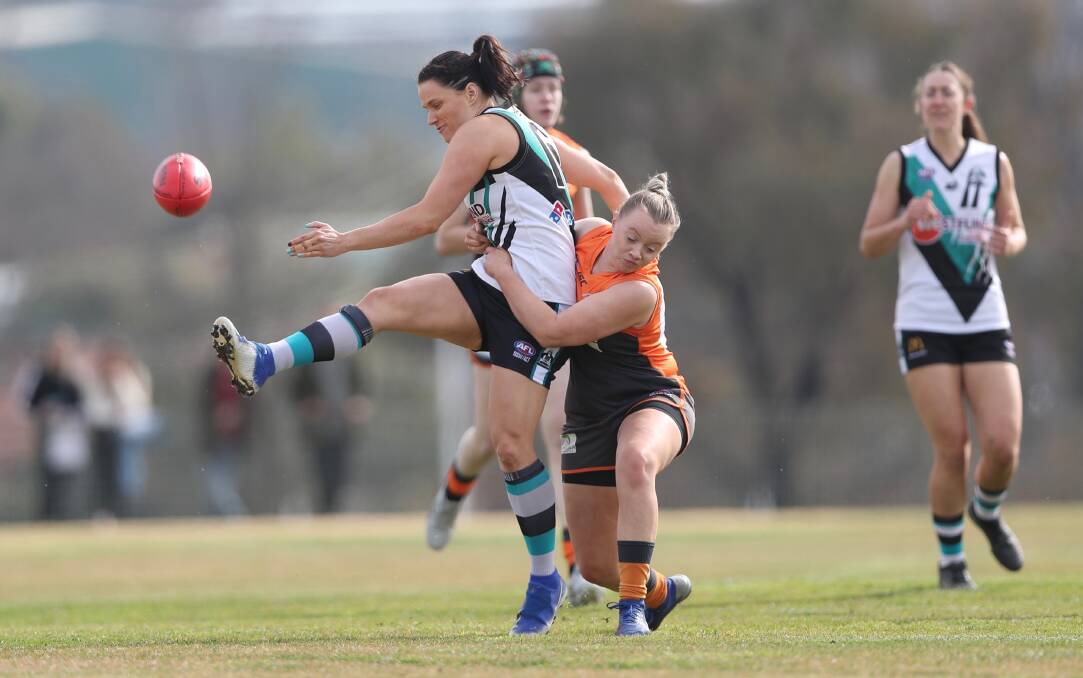 CLICKING INTO GEAR: Anglea Evans kicked a pair of goals in the Bathurst Lady Bushrangers' latest win over Orange Tigers. Photo: PHIL BLATCH