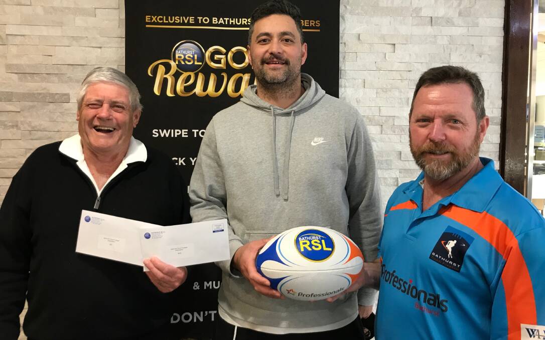 A SUCCESS: BSC Bandits' Garry Reilly (centre) enjoyed the new men's premier league. He is pictured with Bathurst RSL president Ian Miller (sponsor), and BTA's Stuart Graham. Photo: CONTRIBUTED
