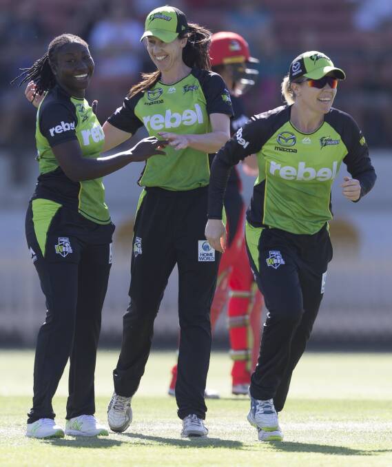 READY TO ROLL: Lisa Griffith and her Sydney Thunder team-mates will begin the new WBBL season on Sunday. Photo: AAP