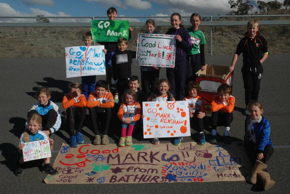 FANS: Juniors from the Bathurst, Orange and Dubbo Cycling Club's get behind Mark Renshaw ahead of his 10th Tour de France.