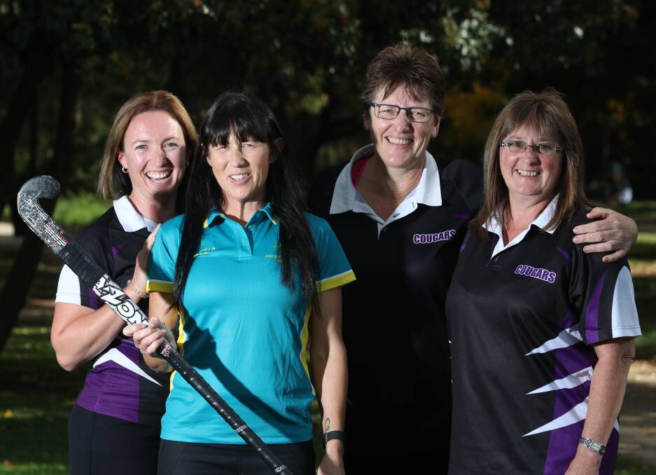 MASTERFUL: Sandra Black has been selected to represent the Australian over 50s, much to the delight of her Cougars team-mates Cherie Crawford, Lynn Gottschau and Donna Scott. Photo: PHIL BLATCH