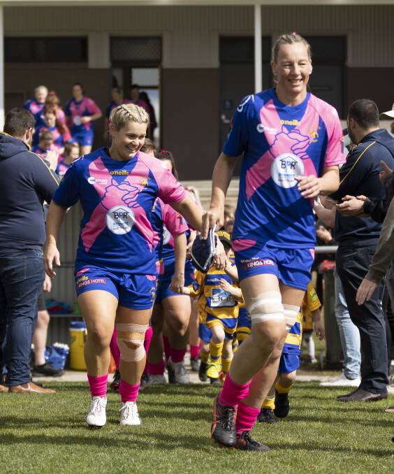 THINK PINK: The Bathurst Bulldogs women wore special Breast Cancer round jumpers in Saturday's Ferguson Cup clash with Orange City. Photos: TIM HULME