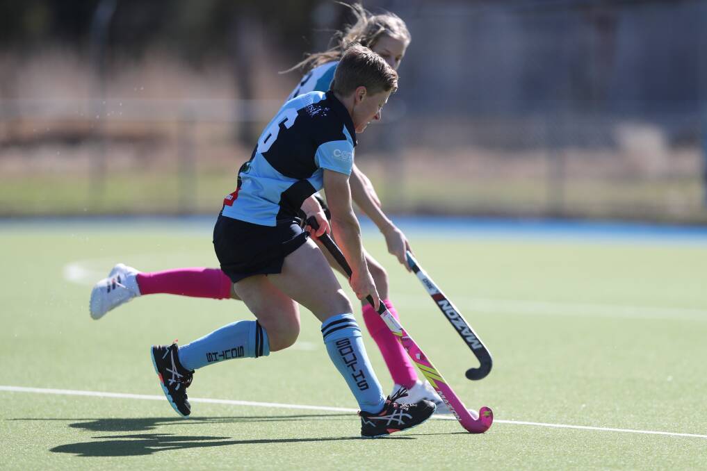 BATHURST BATTLE: Souths posted a 3-1 win over Bathurst City to move into second place on the Central West Premier League women's hockey ladder. Photos: PHIL BLATCH
