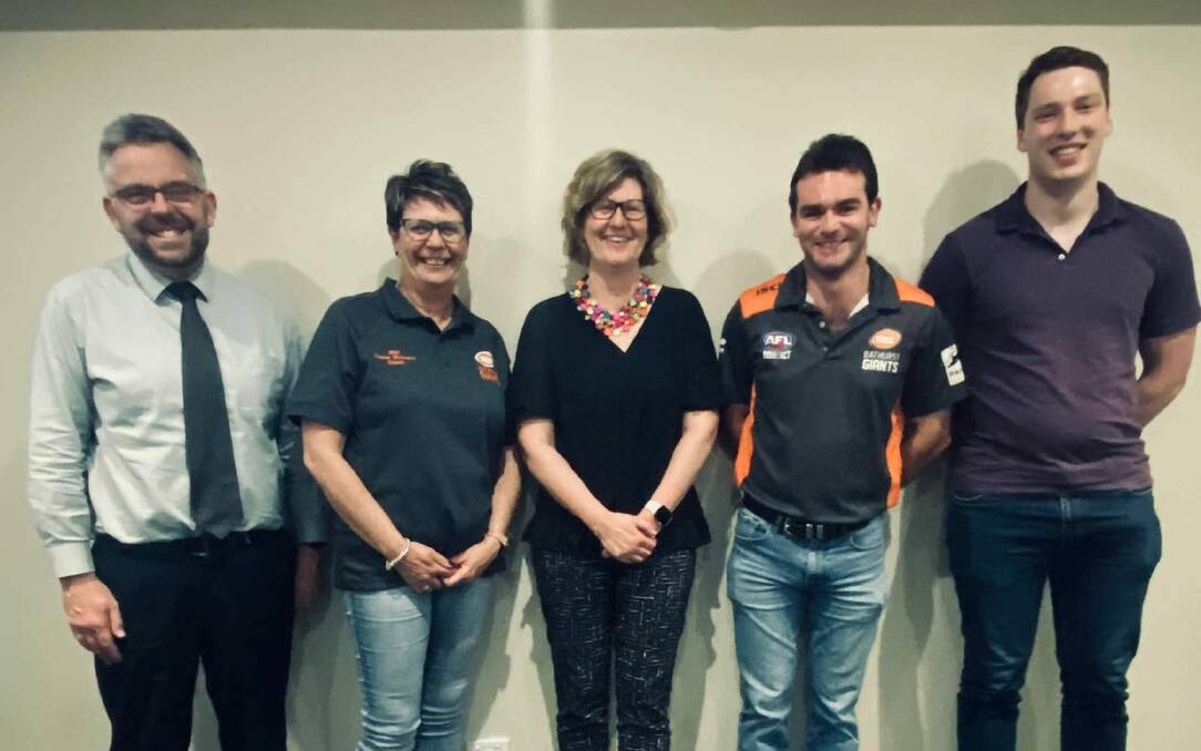 THE NEW COMMITTEE: Kathy Sloan (centre) has taken on the presidency of the Bathurst Giants. Her committee also includes Ashley Boylan, Liz Kennedy, Brad Broes and Colin Whitchurch.