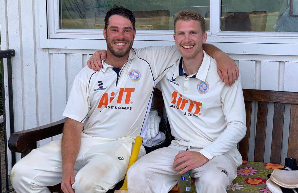 AWESOME AUSSIES: Bathurst cricketer Ben Trevor-Jones (right) and fellow Aussie Brent Williams guided Papplewick and Linby to victory in Sunday's Nottinghamshire Cricket Board Premier League match. Photo: CONTRIBUTED