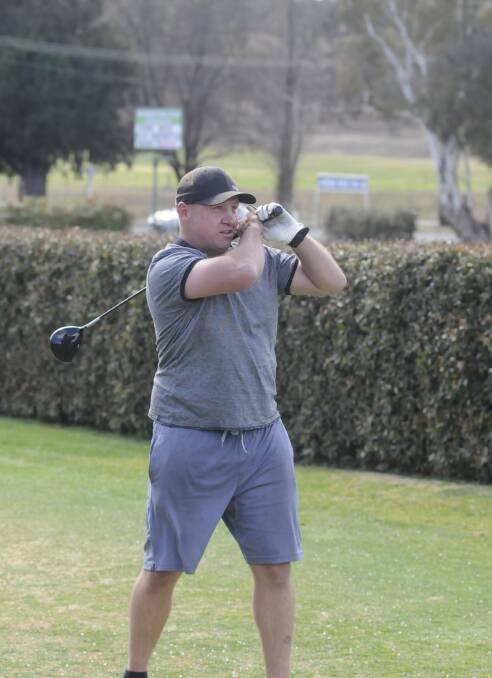 WATCHING IT GO: Corey Lane tees off from the first hole on Wednesday in a social round at the Bathurst Golf Club. Photo: CHRIS SEABROOK 091317cgolf2