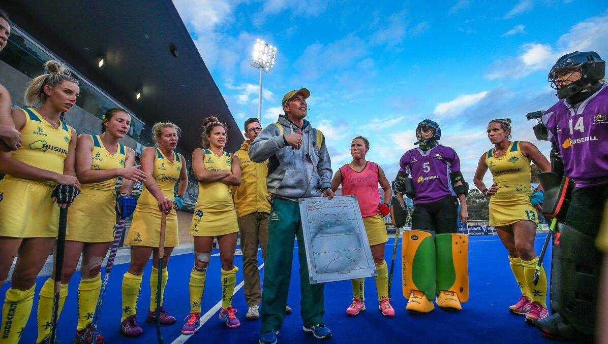 IN THE ZONE: Tamsin Bunt (second from left) with her Hockeyroos team-mates. Photo: GRANT TREEBY/HOCKEY AUSTRALIA