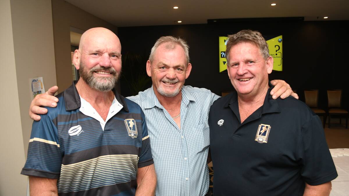 NEW PANTHER: Bruce Walker (left) pictured at a Men of League function in Bathurst with Terry Regan and Royce George, has joined the Bathurst Panthers committee. Photo: CHRIS SEABROOK