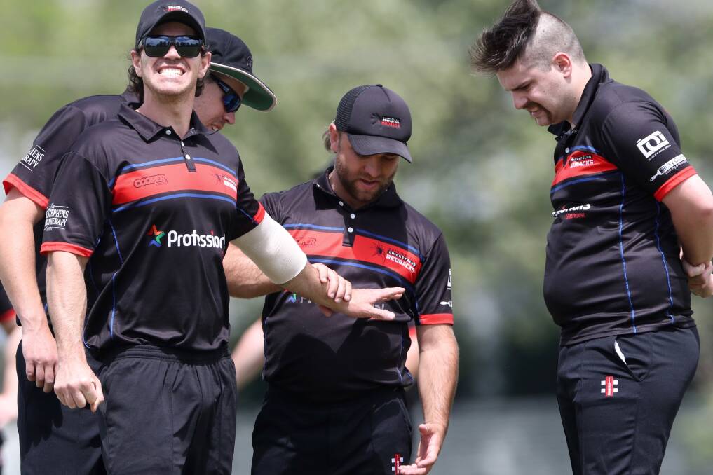 DIGITAL CONFERENCE: Redbacks skipper Joey Coughlan inspects a finger injury which has sidelined Ben Orme. Orme is expected to return in the new year and help his side - currently sitting in fifth - push for a semi-final spot. Photo: PHIL BLATCH