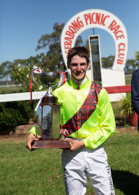 THE SPOILS: Bathurst 17-year-old jockey Will Stanley produced a smart ride to win the Bedgerabong Picnic Cup. Photo: REBECCA BENNETT