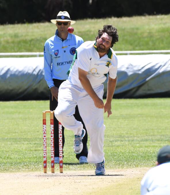 GOOD EFFORT: Matt Fearnley took 4-33 off his 10 overs to give Bathurst a sniff in Sunday's Presidents Cup match. However, Blue Mountains scrapped over the line to win by a wicket. Photo: CHRIS SEABROOK 111118crkt3