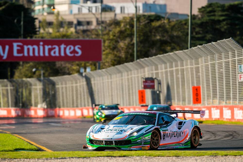 Giancarlo Fisichella, pictured driving the 2017 Bathurst 12 Hour winning Ferrari in Melbourne, says he'd 'absolutely' love to race in the Mount Panorama enduro.