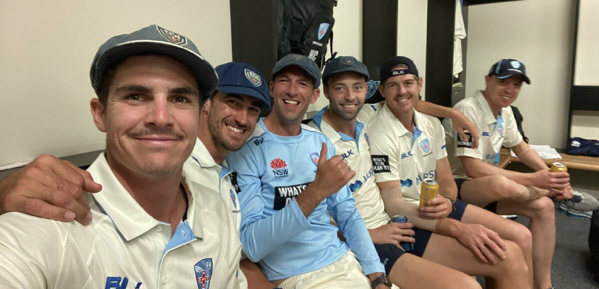 HAPPY LADS: Trent Copeland celebrates the shield win over Queensland with his NSW team-mates. He took four wickets for the match to take his tally of first class scalps to 353. Photo: TRENT COPELAND FACEBOOK