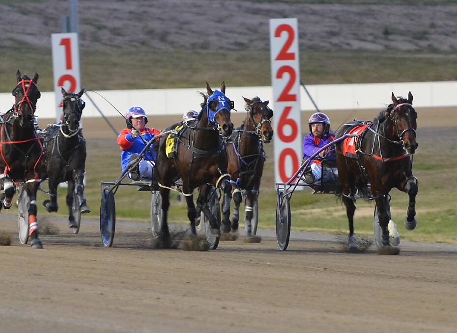 HOPING: Doug Hewitt checks on his rivals as guides Bettor Sport down the sprint lane at the Bathurst Paceway. Bettor Sport went on the claim victory. Photo: ANYA WHITELAW
