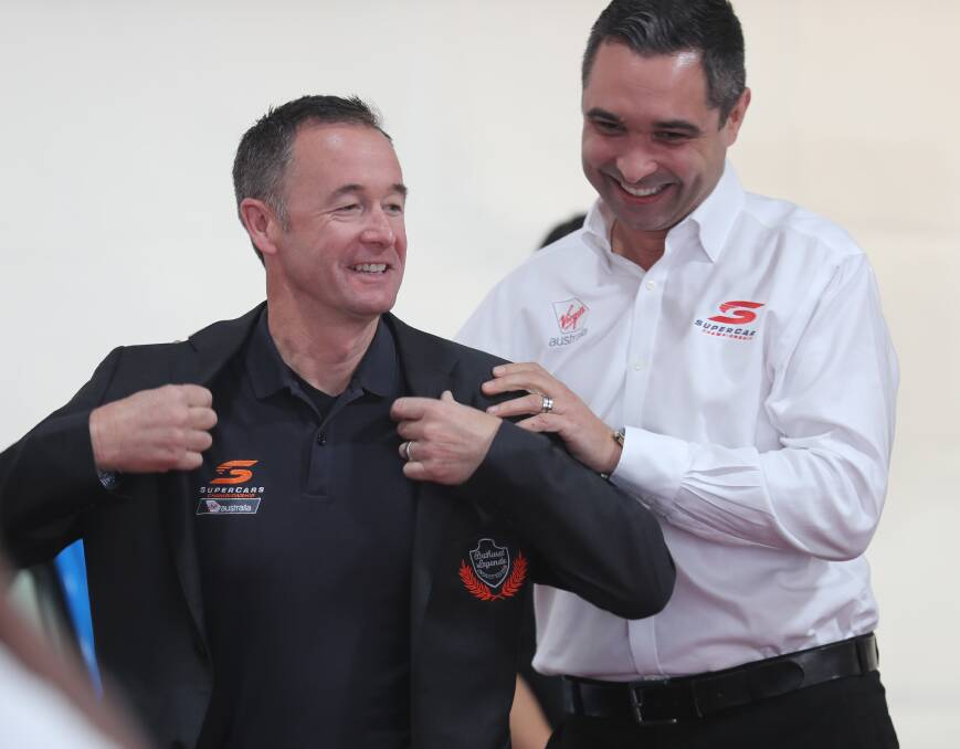 I LOVE BATHURST: Greg Murphy, pictured being inducted into the Bathurst Legends Lane by Sean Seamer in 2019, gives a big thumbs up to starting the season at the Mount. Photo: PHIL BLATCH